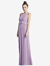 Side View Thumbnail - Pale Purple Bias Ruffle Empire Waist Halter Maxi Dress with Adjustable Straps