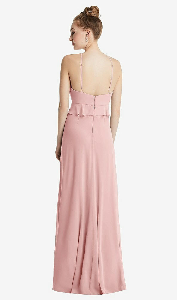 Back View - Rose Bias Ruffle Empire Waist Halter Maxi Dress with Adjustable Straps