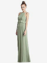 Side View Thumbnail - Sage Bias Ruffle Empire Waist Halter Maxi Dress with Adjustable Straps
