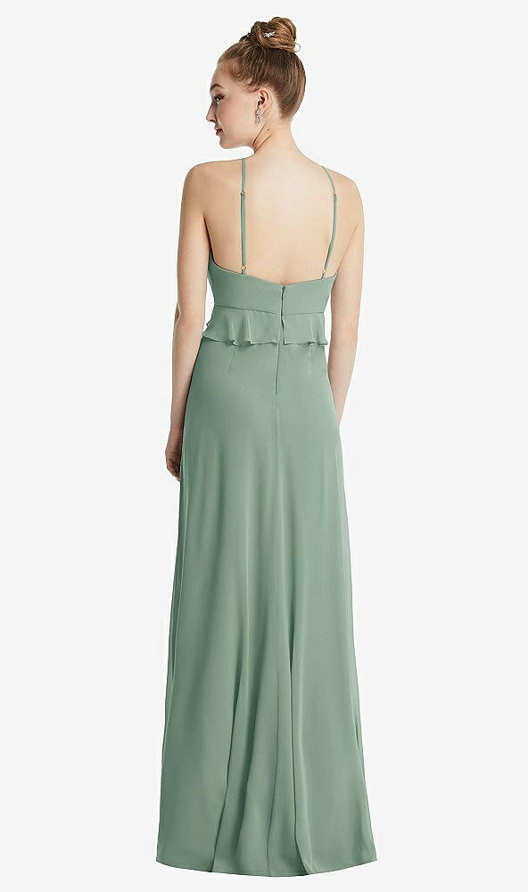 Back View - Seagrass Bias Ruffle Empire Waist Halter Maxi Dress with Adjustable Straps