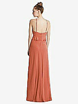 Rear View Thumbnail - Terracotta Copper Bias Ruffle Empire Waist Halter Maxi Dress with Adjustable Straps