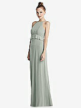 Side View Thumbnail - Willow Green Bias Ruffle Empire Waist Halter Maxi Dress with Adjustable Straps