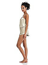 Side View Thumbnail - Champagne Satin Ruffle-Trimmed Lounge Shorts with Pockets - Cali