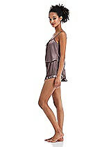 Side View Thumbnail - French Truffle Satin Ruffle-Trimmed Lounge Shorts with Pockets - Cali