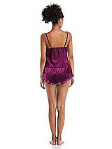 Rear View Thumbnail - Merlot Satin Ruffle-Trimmed Lounge Shorts with Pockets - Cali