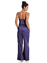 Rear View Thumbnail - Regalia - PANTONE Ultra Violet Satin Wide-Leg Lounge Pants with Pockets - Ray