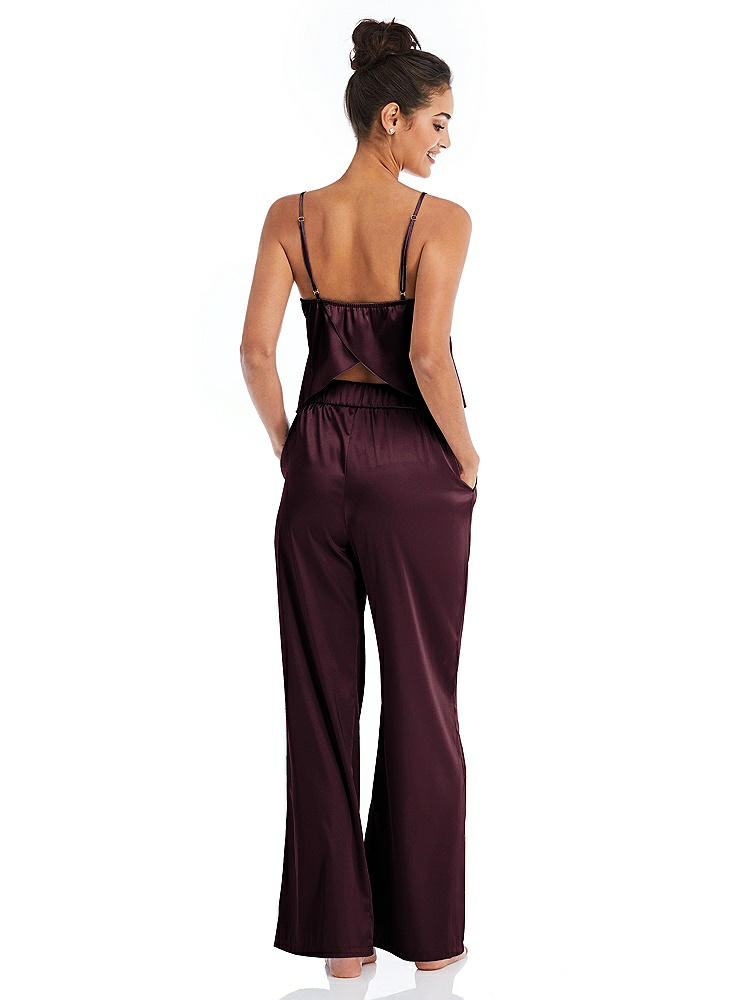 Back View - Bordeaux Satin Wide-Leg Lounge Pants with Pockets - Ray