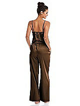 Rear View Thumbnail - Latte Satin Wide-Leg Lounge Pants with Pockets - Ray