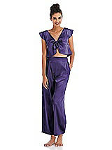 Front View Thumbnail - Regalia - PANTONE Ultra Violet Satin Ankle Wide-Leg Lounge Pants - Vic