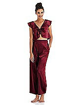 Front View Thumbnail - Burgundy Satin Ankle Wide-Leg Lounge Pants - Vic