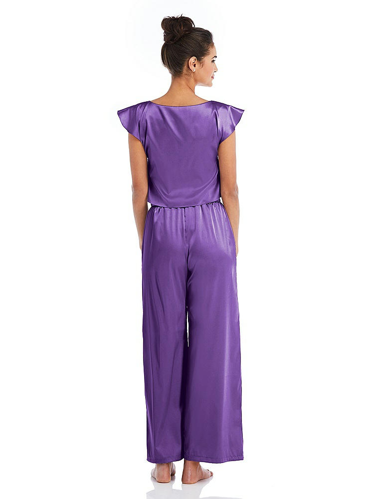 Back View - Pansy Satin Ankle Wide-Leg Lounge Pants - Vic