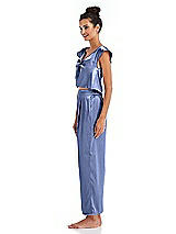 Side View Thumbnail - Periwinkle - PANTONE Serenity Satin Ankle Wide-Leg Lounge Pants - Vic