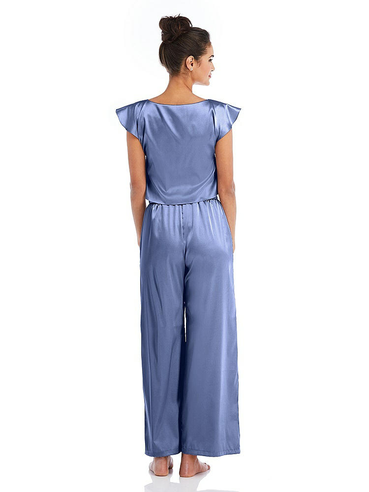 Back View - Periwinkle - PANTONE Serenity Satin Ankle Wide-Leg Lounge Pants - Vic