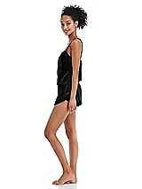 Side View Thumbnail - Black Velvet Lounge Shorts with Pockets - Tessa