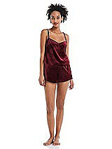 Front View Thumbnail - Cabernet Velvet Lounge Shorts with Pockets - Tessa