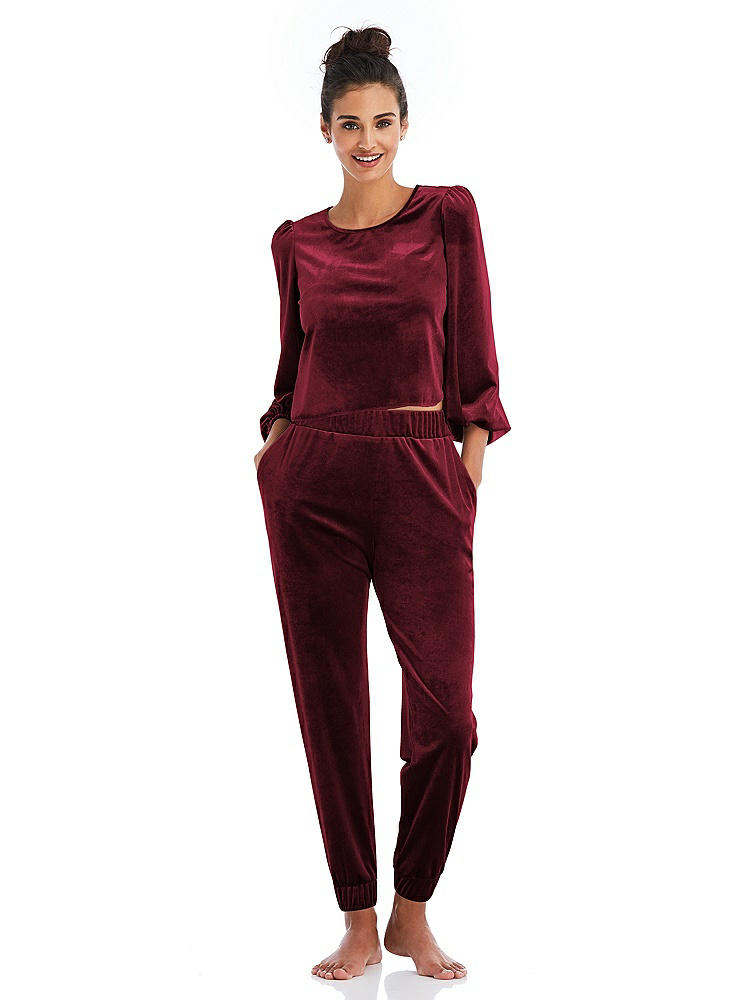 Front View - Cabernet Velvet Joggers with Pockets - May