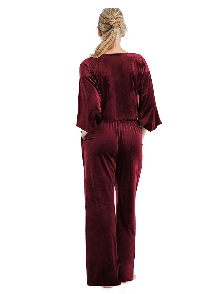 Back View - Cabernet Velvet Lounge Pants with Pockets - Cleo