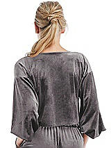 Rear View Thumbnail - Caviar Gray Tie-Front Velvet Puff Sleeve Top - Poppy
