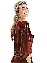 Side View Thumbnail - Auburn Moon Tie-Front Velvet Puff Sleeve Top - Poppy