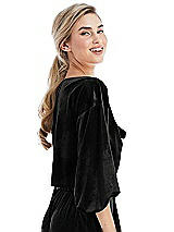 Side View Thumbnail - Black Tie-Front Velvet Puff Sleeve Top - Poppy