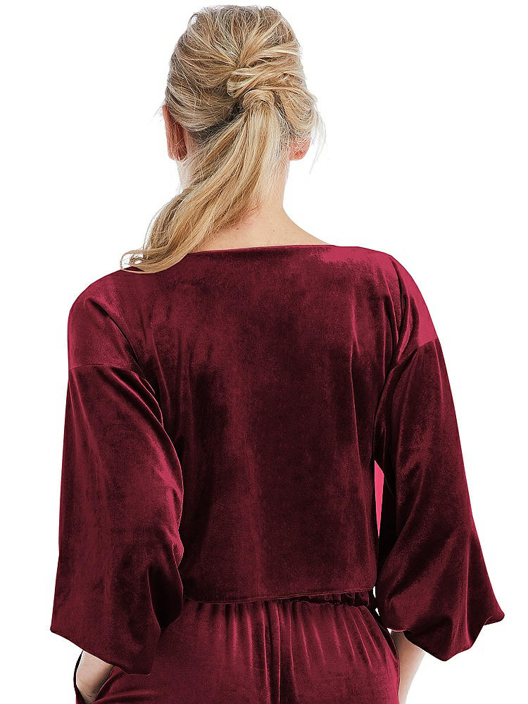 Back View - Cabernet Tie-Front Velvet Puff Sleeve Top - Poppy