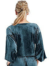Rear View Thumbnail - Dutch Blue Tie-Front Velvet Puff Sleeve Top - Poppy
