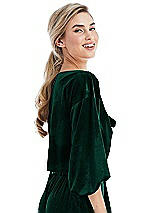 Side View Thumbnail - Evergreen Tie-Front Velvet Puff Sleeve Top - Poppy