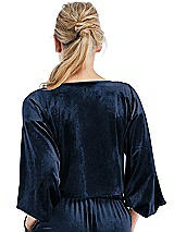 Rear View Thumbnail - Midnight Navy Tie-Front Velvet Puff Sleeve Top - Poppy