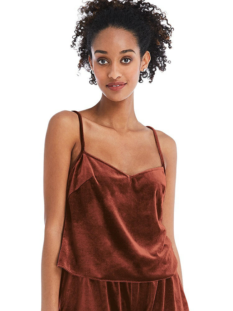 Front View - Auburn Moon Split Back Slim Strap Velvet Cami - Sari