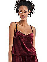Front View Thumbnail - Cabernet Split Back Slim Strap Velvet Cami - Sari
