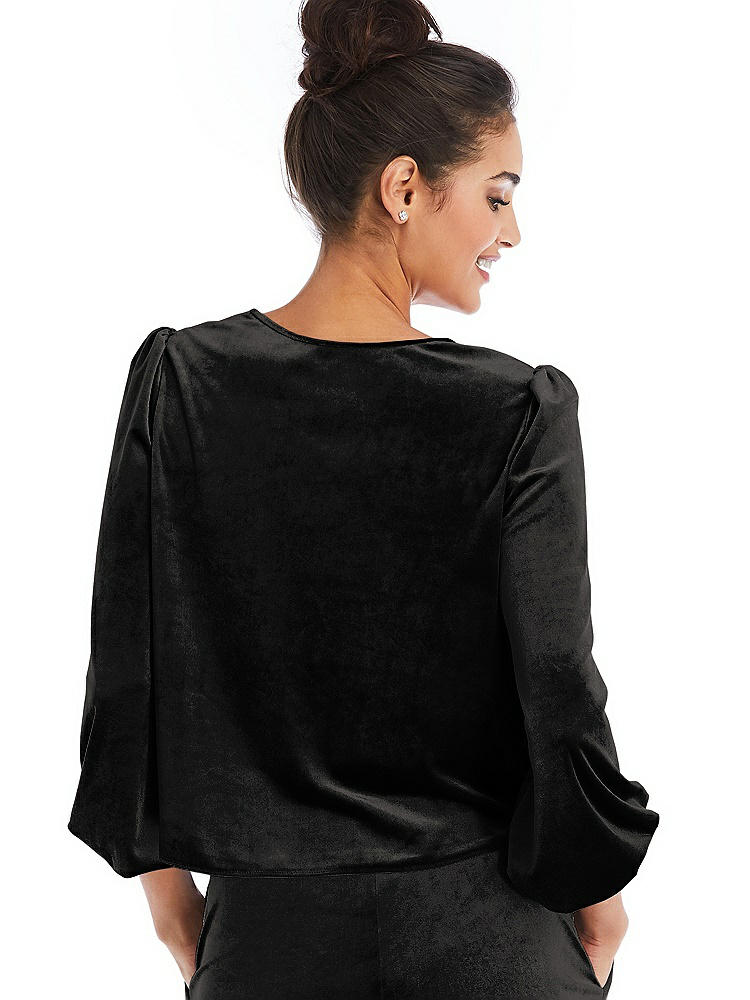 Back View - Black Velvet Pullover Puff Sleeve Top - Rue