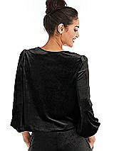 Rear View Thumbnail - Black Velvet Pullover Puff Sleeve Top - Rue