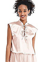 Front View Thumbnail - Blush Satin Stand Collar Tie-Front Pullover Top - Remi