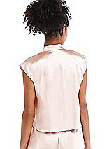 Rear View Thumbnail - Blush Satin Stand Collar Tie-Front Pullover Top - Remi