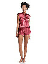 Alt View 1 Thumbnail - Nectar Satin Stand Collar Tie-Front Pullover Top - Remi