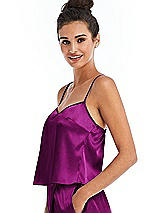 Side View Thumbnail - Persian Plum Split Back Satin Cami Top with Slim Straps