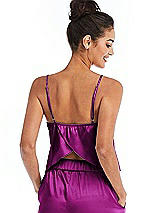 Rear View Thumbnail - Persian Plum Split Back Satin Cami Top with Slim Straps