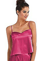 Front View Thumbnail - Shocking Split Back Satin Cami Top with Slim Straps