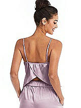 Rear View Thumbnail - Suede Rose Split Back Satin Cami Top with Slim Straps