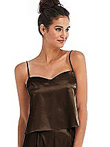 Front View Thumbnail - Espresso Split Back Satin Cami Top with Slim Straps