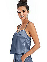Side View Thumbnail - Larkspur Blue Split Back Satin Cami Top with Slim Straps
