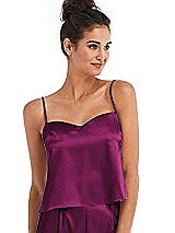 Front View Thumbnail - Merlot Split Back Satin Cami Top with Slim Straps