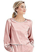 Front View Thumbnail - Rose Satin Pullover Puff Sleeve Top - Parker