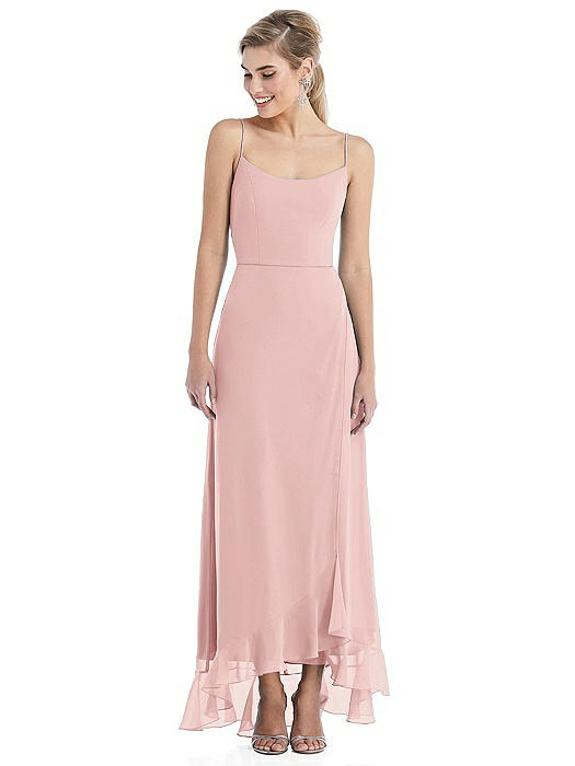 Scoop Neck Ruffle-Trimmed High Low Maxi Dress
