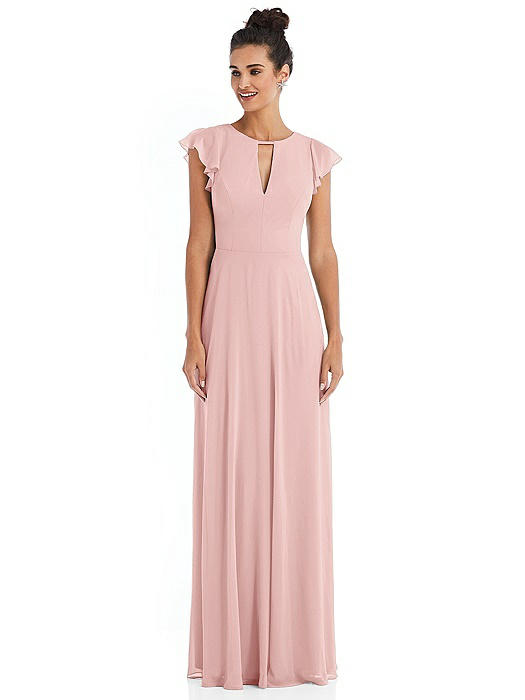 Flutter Sleeve V-Keyhole Chiffon Maxi Dress