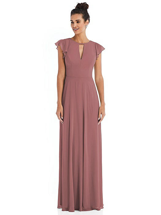 Flutter Sleeve V-Keyhole Chiffon Maxi Dress