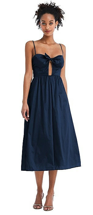 Bow-Tie Cutout Bodice Midi Dress with Pockets