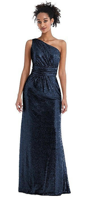 One-Shoulder Draped Sequin Max