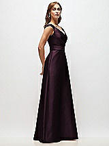 Side View Thumbnail - Deep Plum Off-the-Shoulder Draped Wrap Satin Maxi Dress