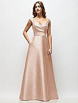 Front View Thumbnail - Cameo Off-the-Shoulder Draped Wrap Satin Maxi Dress